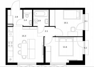 Двухкомнатная квартира на продажу, 46.5 м2, Мытищи, жилой комплекс Яуза Парк, к5