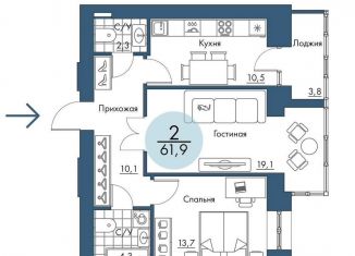 Двухкомнатная квартира на продажу, 61.9 м2, Красноярский край