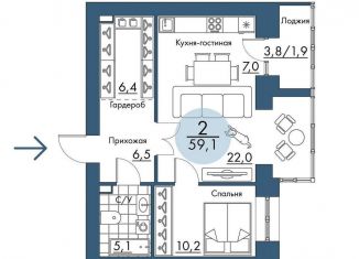 Продается 2-ком. квартира, 59.1 м2, Красноярский край