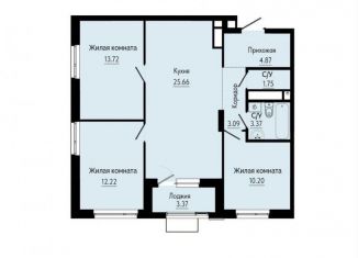 Трехкомнатная квартира на продажу, 76.6 м2, Свердловская область, ЖК ФорумПарк, 9