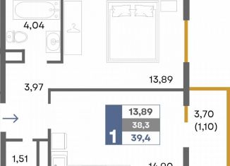 Продажа 1-ком. квартиры, 39.4 м2, Крым