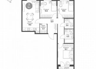 Продам 3-ком. квартиру, 76.2 м2, Омская область