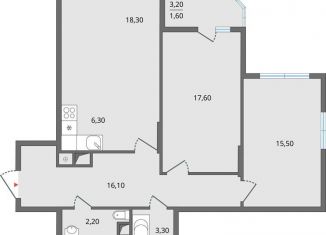 Продается двухкомнатная квартира, 47.5 м2, Липецк, ЖК Атмосфера