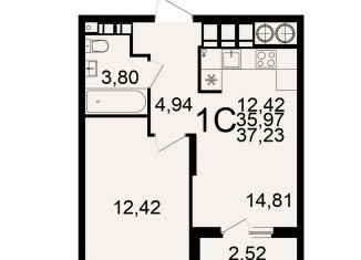 1-комнатная квартира на продажу, 37.2 м2, Рязань, Берёзовая улица, 5, Железнодорожный район