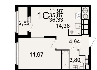 1-комнатная квартира на продажу, 36.3 м2, Рязань, Берёзовая улица, 5, Железнодорожный район
