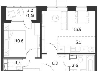 Двухкомнатная квартира на продажу, 44.3 м2, Люберцы, ЖК 1-й Лермонтовский, Рождественская улица, 4