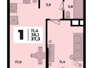 Продаю однокомнатную квартиру, 37.3 м2, аул Новая Адыгея