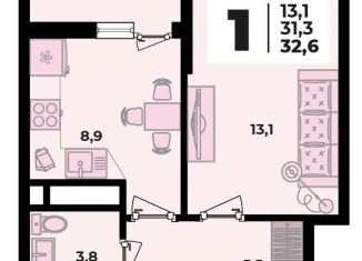 Продается 1-комнатная квартира, 32.6 м2, аул Новая Адыгея
