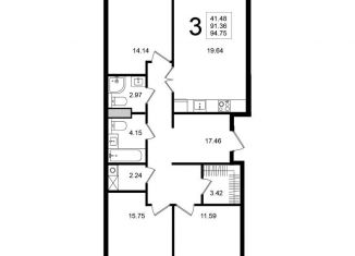 Продажа трехкомнатной квартиры, 94.8 м2, Химки