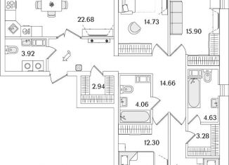 4-комнатная квартира на продажу, 113.2 м2, Санкт-Петербург, муниципальный округ Финляндский