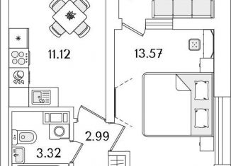 Продам 1-ком. квартиру, 32.6 м2, Санкт-Петербург, метро Лесная