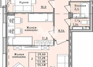 Продается 2-ком. квартира, 55.5 м2, деревня Голубое, Парковый бульвар, 5Б