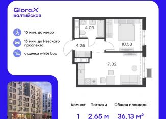 Продам однокомнатную квартиру, 36.1 м2, Санкт-Петербург, улица Шкапина, 43-45, метро Нарвская