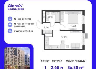 Продаю 1-комнатную квартиру, 36.9 м2, Санкт-Петербург, улица Шкапина, 43-45, метро Нарвская