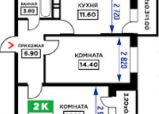 Продается двухкомнатная квартира, 55.4 м2, Краснодар, микрорайон Молодёжный, Дубравная улица, 1