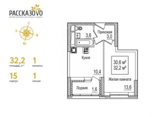 Продажа 1-комнатной квартиры, 32.2 м2, поселение Внуковское, бульвар Андрея Тарковского, 11, ЖК Рассказово