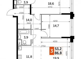 Трехкомнатная квартира на продажу, 86.8 м2, Москва, станция Хорошёво, Шелепихинская набережная, 40к1