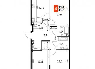 Продам 3-ком. квартиру, 83 м2, Москва, жилой комплекс Сидней Сити, к2/1, станция Хорошёво