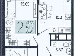 Продам 2-комнатную квартиру, 49.2 м2, Краснодар, Адмиралтейский бульвар, 1, микрорайон Россинского