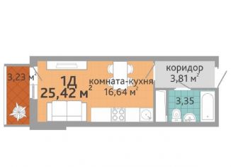 Продается однокомнатная квартира, 25.4 м2, Екатеринбург, улица Краснолесья, 108/1, улица Краснолесья