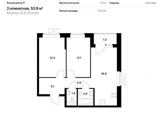 Продаю 2-комнатную квартиру, 53.9 м2, Екатеринбург, жилой комплекс Космонавтов 11, 4.2, ЖК Космонавтов 11