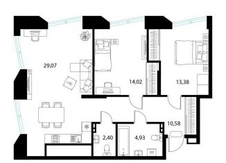 2-комнатная квартира на продажу, 74.4 м2, Рязань, Железнодорожный район, 1-й Осенний переулок