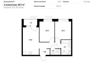 Продам 2-ком. квартиру, 48.7 м2, Екатеринбург, жилой комплекс Космонавтов 11, 4.2, ЖК Космонавтов 11