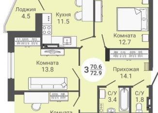 3-ком. квартира на продажу, 72.9 м2, Новосибирск, ЖК На Петухова