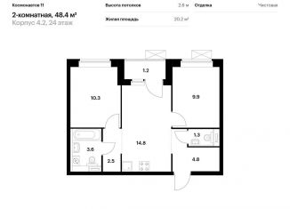 Продаю двухкомнатную квартиру, 48.4 м2, Екатеринбург, жилой комплекс Космонавтов 11, 4.2, ЖК Космонавтов 11