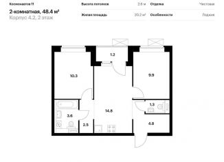 Продается двухкомнатная квартира, 48.4 м2, Екатеринбург, жилой комплекс Космонавтов 11, 4.2, ЖК Космонавтов 11