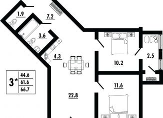 Продается 3-ком. квартира, 66.7 м2, Ростов-на-Дону