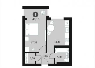 1-комнатная квартира на продажу, 40.1 м2, Смоленск
