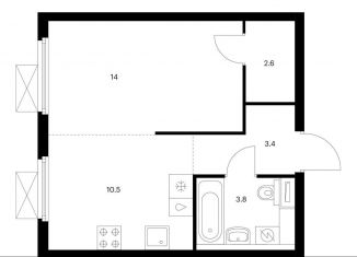 1-ком. квартира на продажу, 34.3 м2, Московская область