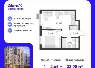 1-комнатная квартира на продажу, 34 м2, Санкт-Петербург, улица Шкапина, 43-45, метро Нарвская