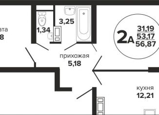 2-комнатная квартира на продажу, 56.9 м2, Краснодар, Российская улица, 257/7лит1, микрорайон Завод Радиоизмерительных Приборов