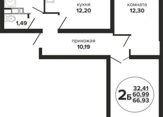 Продам 2-ком. квартиру, 66.9 м2, Краснодар, Российская улица, 257/7лит1