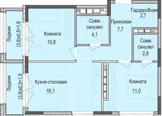 Продажа 2-ком. квартиры, 55.3 м2, Татарстан