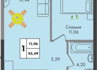 Продам однокомнатную квартиру, 43.7 м2, Краснодар, улица имени Генерала Брусилова, 5лит1.2