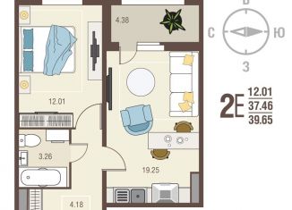 Продажа 1-комнатной квартиры, 39.7 м2, Курск