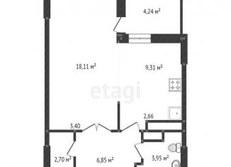 Продается однокомнатная квартира, 43.1 м2, Уфа, ЖК Черёмушки, улица Минигали Губайдуллина, 10