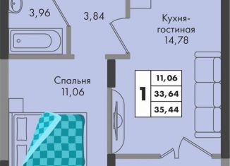 Продается 1-комнатная квартира, 35.4 м2, Краснодар, Прикубанский округ, улица имени Генерала Брусилова, 5лит1.2