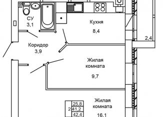 Продажа двухкомнатной квартиры, 42.4 м2, Волгоград, ЖК Колизей