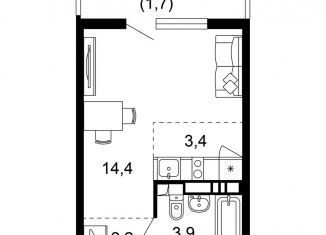 Однокомнатная квартира на продажу, 25.6 м2, Сочи