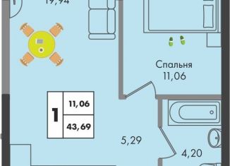 Продается 1-комнатная квартира, 43.7 м2, Краснодар, улица имени Генерала Брусилова, 5лит1.2