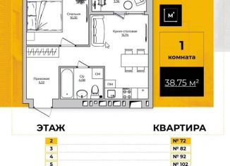 Продам 1-комнатную квартиру, 38.8 м2, Калужская область, Счастливая улица, 3
