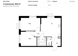 Двухкомнатная квартира на продажу, 49.5 м2, Ярославль, жилой комплекс Волга Парк, 5Б, ЖК Волга Парк