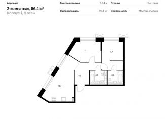 Продаю 2-комнатную квартиру, 56.4 м2, Санкт-Петербург, метро Лиговский проспект, жилой комплекс Аэронавт, 1