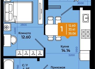 Продается однокомнатная квартира, 35.1 м2, Батайск