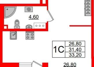 Продам квартиру студию, 33.2 м2, Санкт-Петербург, муниципальный округ Светлановское