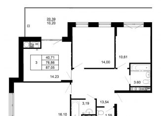 Продажа 3-ком. квартиры, 87.1 м2, село Павловская Слобода